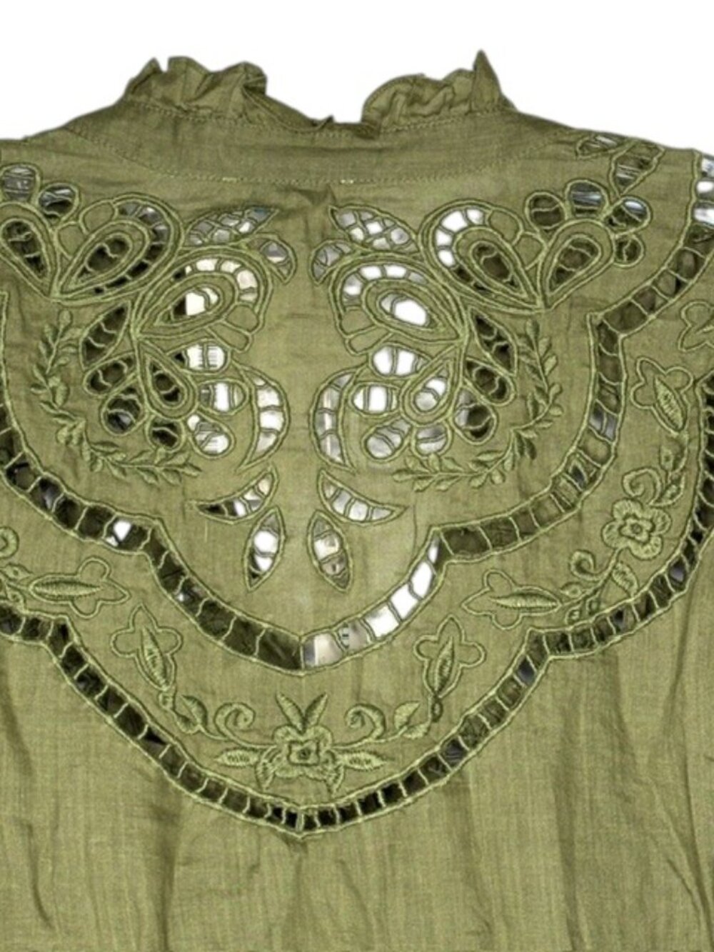 Sundance 2-Piece Embroidered Cutwork Full Sleeved Split Neck Top - XXL - Olive - Picture 7 of 12